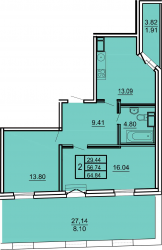 Двухкомнатная квартира 87.56 м²