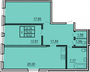 Двухкомнатная квартира 79.53 м²