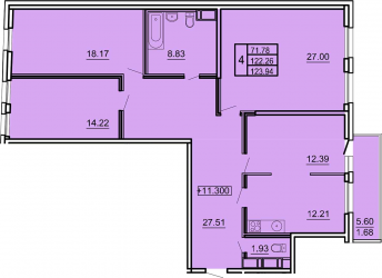 Четырёхкомнатная квартира 127.86 м²